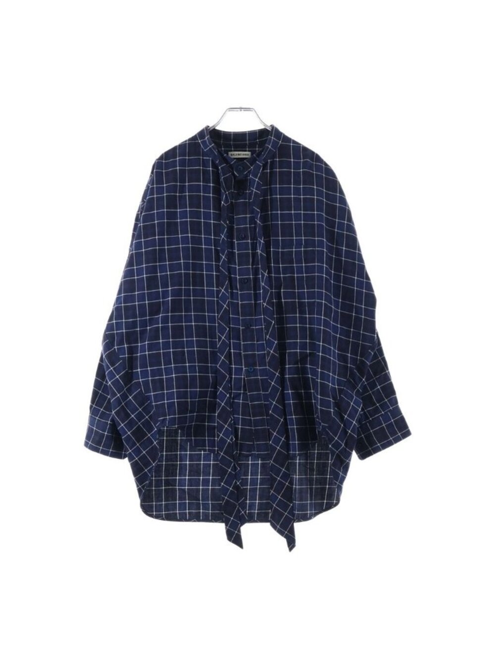 Balenciaga 18 SS Back Logo Ribbon Check Bow Tie News Wing Long Sleeve Shirt Navy